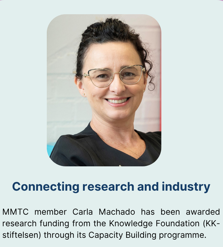 Portrait of Carla Machado with text about receiving Knowledge Foundation research funding.