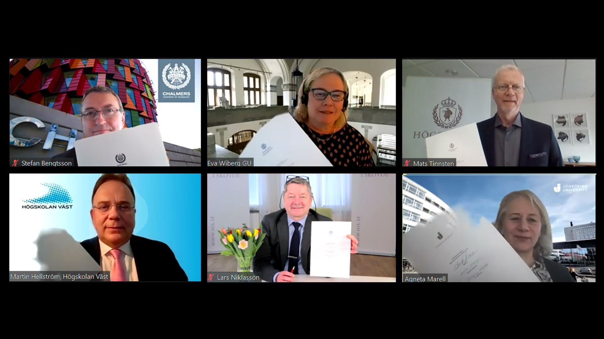 En bild på sex personer på skärmar